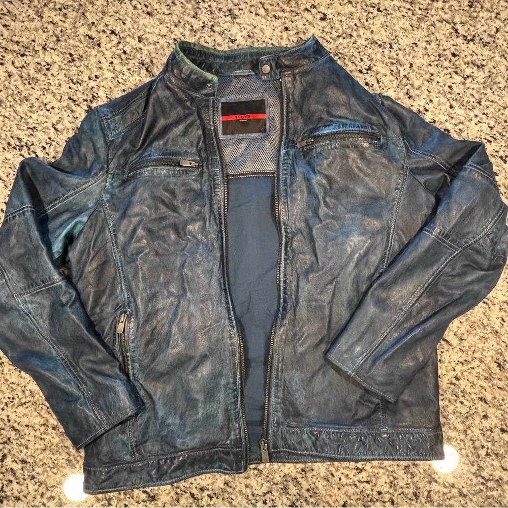 Men's Blue Leather Jacket